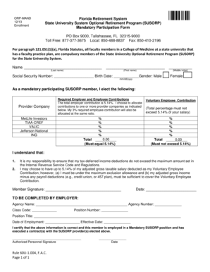 Florida Retirement System SUSORP Enrollment Form