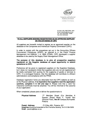 CIPC Supplier Database Registration Form