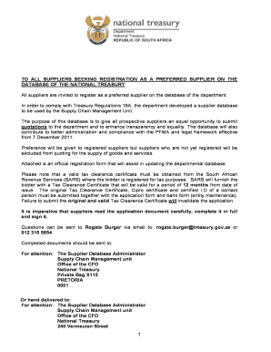 South African National Treasury Supplier Registration Form