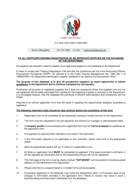 South Africa Supplier Registration Form