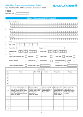 Bajaj Allianz Travel Companion Proposal Form