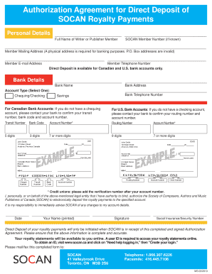 Authorization Agreement for Direct Deposit of SOCAN Royalty Payments