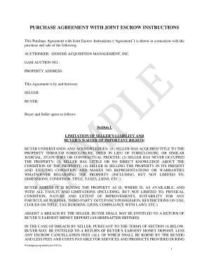 Purchase Agreement with Joint Escrow Instructions