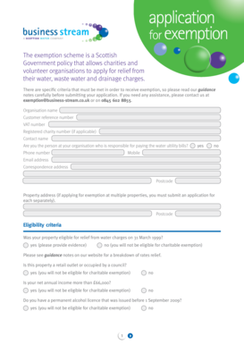 Scottish Charity Water Exemption Application