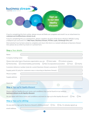 Business Stream Loyalty Discount Sign Up Form