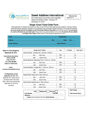 Sweet Adelines Single-Event Ticket Order Form