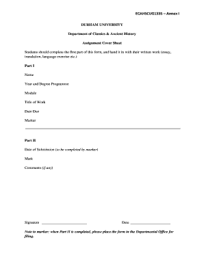 Durham University Assignment Cover Sheet