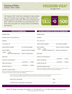 Freedom Visa Credit Card Application