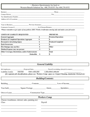 Business Liability Insurance Application Form