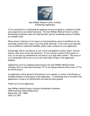 Jane Phillips Medical Center Auxiliary Scholarship Application To ...