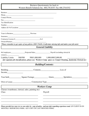 Business Questionnaire