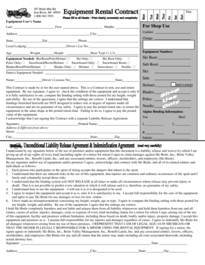 Ski Brule Equipment Rental Agreement