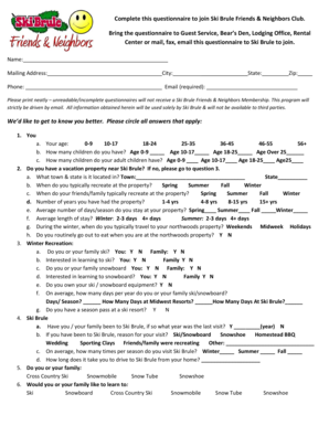 Ski Brule Friends & Neighbors Club Membership Questionnaire