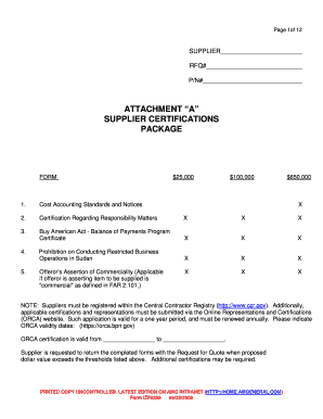 US Federal Supplier Certifications Form