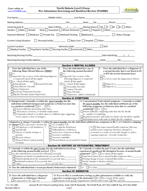 North Dakota Level I PASRR Form