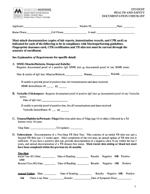 Student Health and Safety Documentation Checklist