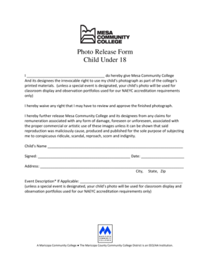 Photo Release Form for Child Under 18