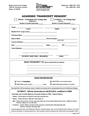 Mesa Community College Academic Transcript Request