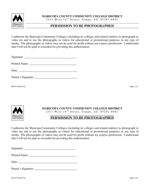 Maricopa County Community College District Permission to be Photographed