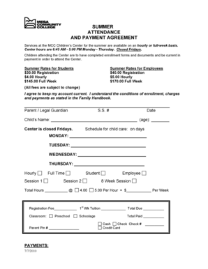 SUMMER ATTENDANCE AND PAYMENT AGREEMENT - mesacc