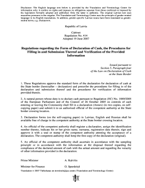 Latvian Cash Declaration Form
