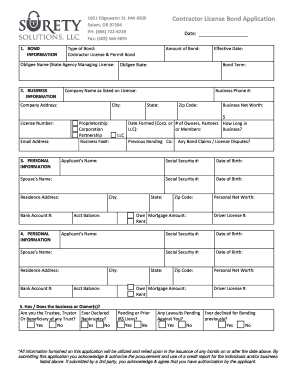 Oregon Contractor License Bond Application