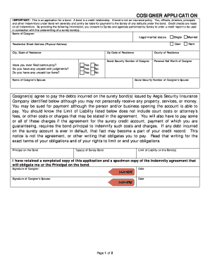 Cosigner Application and Indemnity Agreement