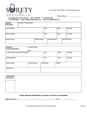 Colorado Mandatory E&O Application