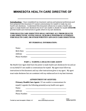 Minnesota Health Care Directive