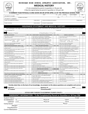 Michigan High School Athletic Association Medical History Form
