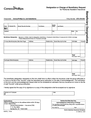 Beneficiary Designation Request for Personal Accident Insurance