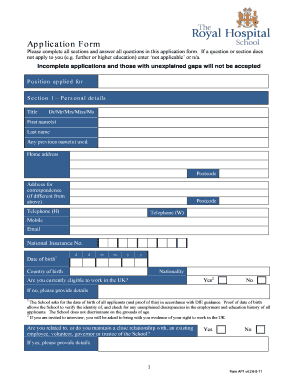 UK School Employment Application Form