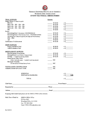 EVENT MATERIAL ORDER FORM - Working Dog Association