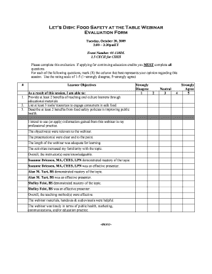 Objectives for job application - webinar evaluation form