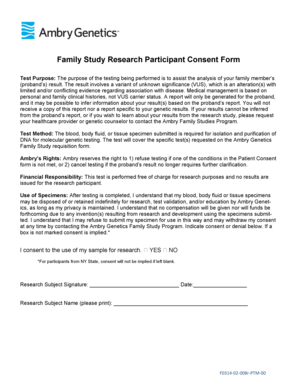 Family Study Research Participant Consent Form