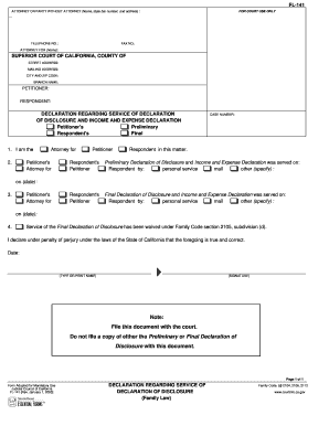 California Declaration Regarding Service of Disclosure