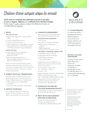 Nicolet College Application for Admission