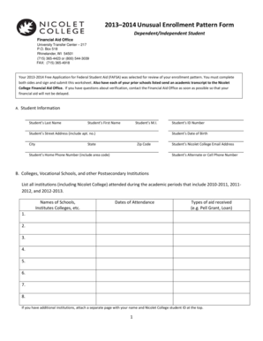 2013–2014 Unusual Enrollment Pattern Form