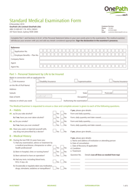 OnePath Life Medical Examination Form