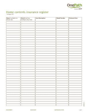 Home Contents Insurance Register