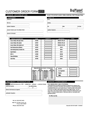Customer Order Form United States