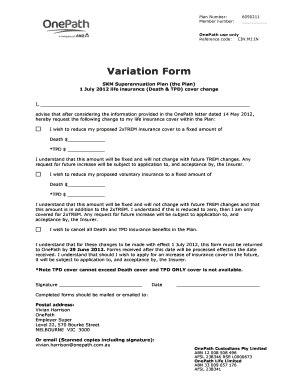 OnePath Superannuation Variation Form