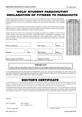 British Parachute Association Medical Declaration Form