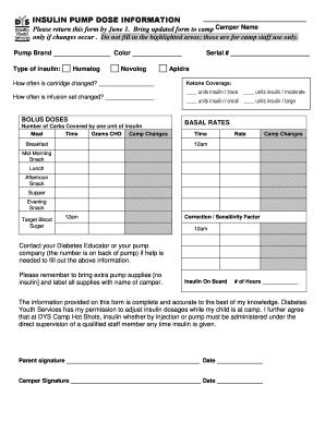 Insulin Pump Dose Information Form