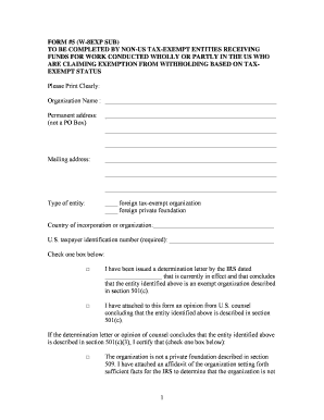 Form W-8EXP Sub for Non-US Tax-Exempt Entities