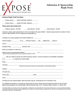 Admission & Sponsorship Reply Form - Orlando Ballet - orlandoballet