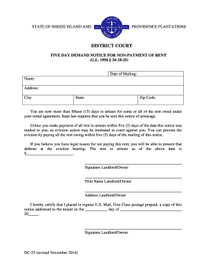 Five Day Demand Notice for Non-Payment of Rent