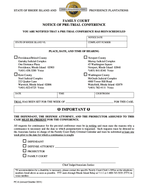 Rhode Island Pre-Trial Conference Notice
