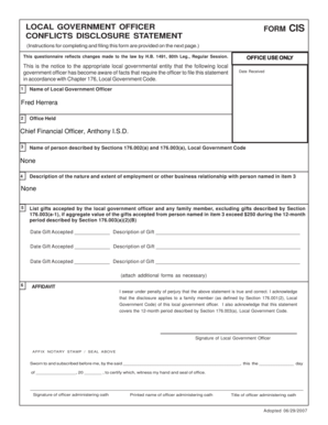 Local Government Officer Conflicts Disclosure Statement