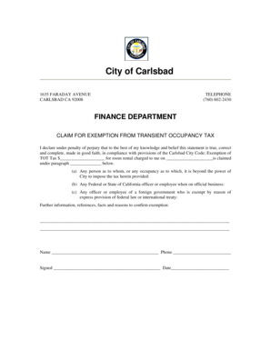 Carlsbad Transient Occupancy Tax Exemption Claim